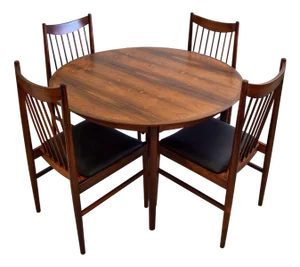 Model 422 Dining Table and Chairs in Jatoba Wood and Black Leather by Helge Sibast, Denmark, 1960s, Set of 5