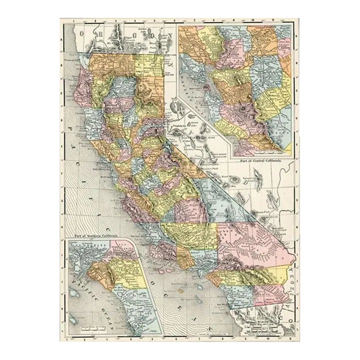 1910 California Map Including Bay Area, Original Color Lithograph ...