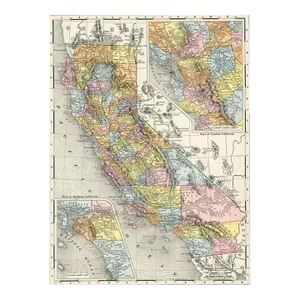 1910 California Map Including Bay Area, Original Color Lithograph