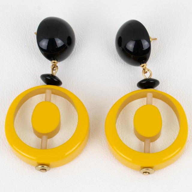 2000 - 2009 Angela Caputi Yellow Pop Art Inspired Resin Pierced Earrings - 2 Pieces For Sale - Image 5 of 6