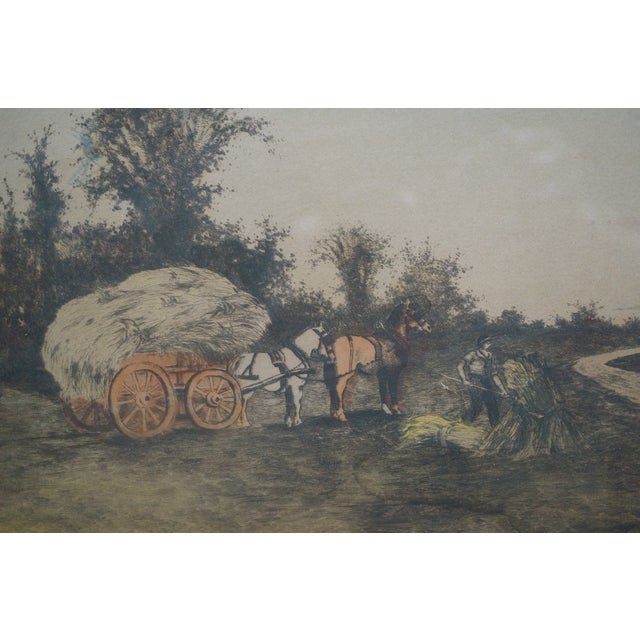 Antique Ernest C Rost Last Sheaf Country Farm Harvest Landscape Etching 30" For Sale - Image 10 of 11