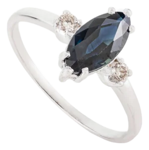 Vintage 14k Gold Deep Blue Sapphire & Diamond Navette Ring Size 4