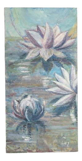 Evelyne Luez, Water Lilies, 20th Century, Oil Painting on Canvas