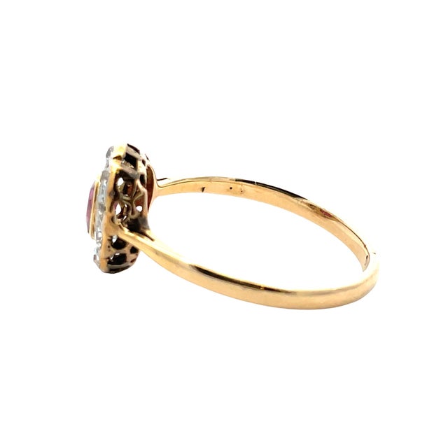 Mid 20th Century Vintage Two-Tone Ruby & Halo Diamond Ring in 13k Gold, Size 5.5 For Sale - Image 5 of 5