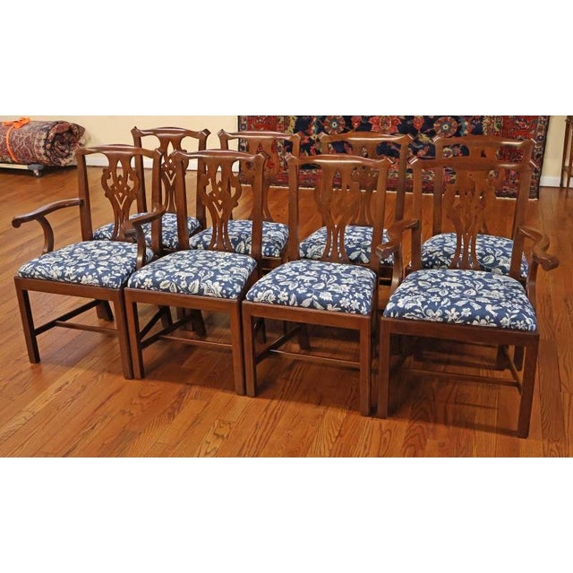 Chippendale 1980s Set of 8 Henkel Harris 101s Solid Mahogany Chippendale Style Dining Chairs For Sale - Image 3 of 17