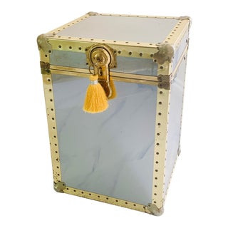 Vintage 70s Sarreid Style Metal Brass Riveted Storage Steam Trunk Box Side Table For Sale