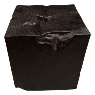 Andrianna Shamaris Sculptural Triple Burnt Teak Wood Side Table For Sale