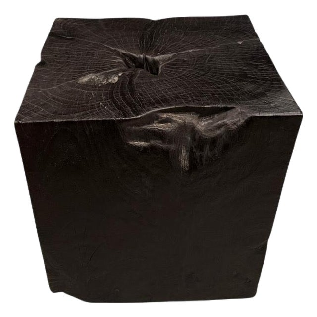Andrianna Shamaris Sculptural Triple Burnt Teak Wood Side Table For Sale