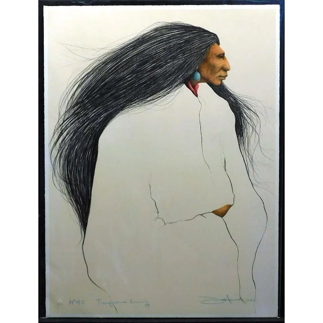 Frank Howell "Turquoise Earring" Lithograph Unframed Hand Signed For Sale - Image 4 of 4