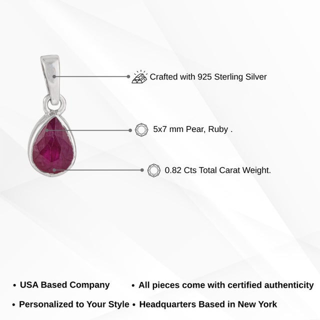 Dainty Pear Cut 0.82 Ct Ruby Bezel Set Solitaire Pendant in 925 Sterling Silver For Sale - Image 10 of 12