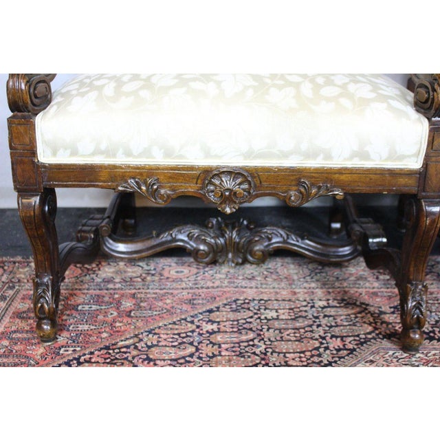 Ivory Antique French Louis XIV Style Carved Walnut Ivory White Arm Chairs - Set of 2 For Sale - Image 8 of 18