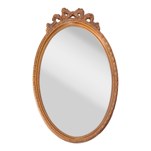 1970s Rococo Style Gold Oval Wall "Bow" Mirror