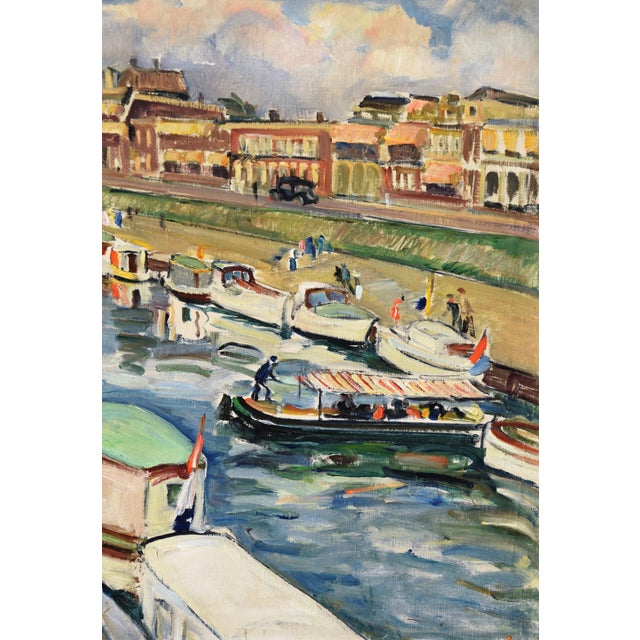 1930s Gerta Springer, Holiday Boats in the Harbor, 1935, Oil on Canvas, Framed For Sale - Image 5 of 17