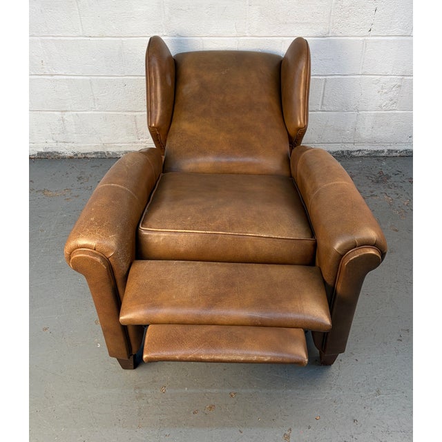 Brown Late 20th Century Wing-Backed Reclining Lounge Chair For Sale - Image 8 of 14