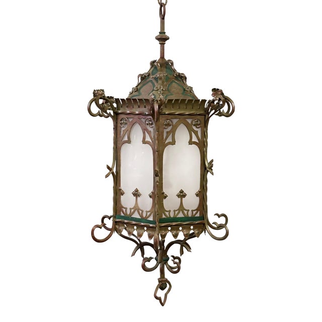Large Antique Asian Inspired Iron and Steel Lantern, Early 20th Century For Sale In San Francisco - Image 6 of 10