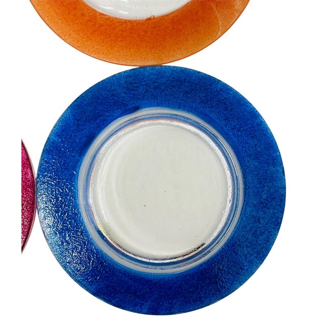 Vintage 80s Mexican Glass Bread Plates - Set of 6 Colorful Textured Rim 5.25" Small Appetizer Side Dishes - Fused Glass For Sale - Image 10 of 18