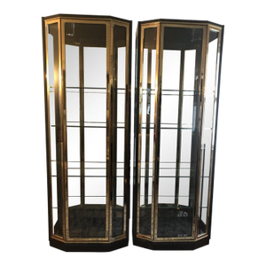 Henredon Black Lacquer and Brass Display Cabinets/Vitrines - A Pair