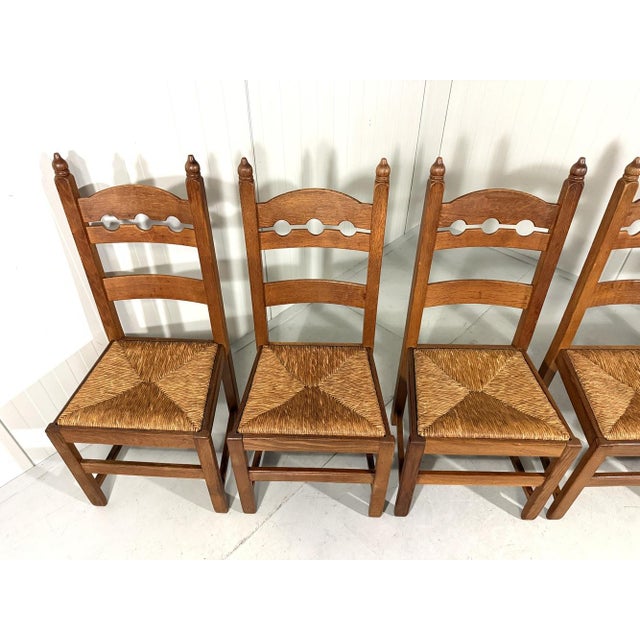 Rustic Oak Razor High Back Dining Chairs, 1960s, Set of 6 For Sale - Image 8 of 18