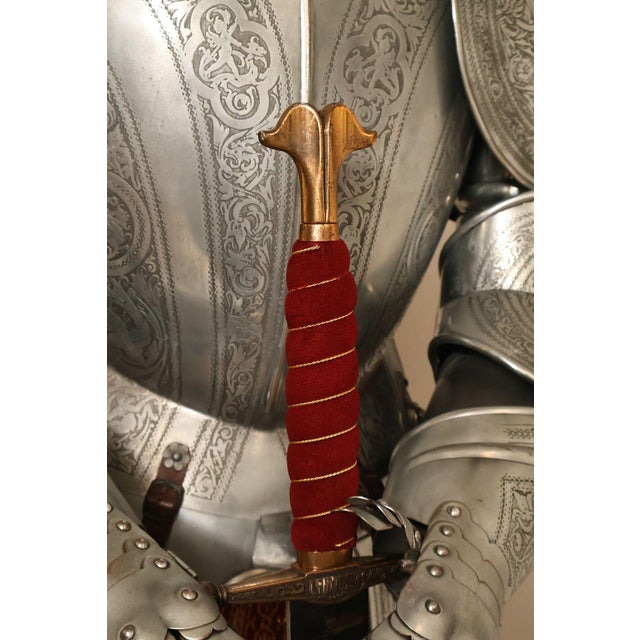 Silver Marto Toledo Spanish Engraved Full Suit of Armor with Sword For Sale - Image 8 of 18