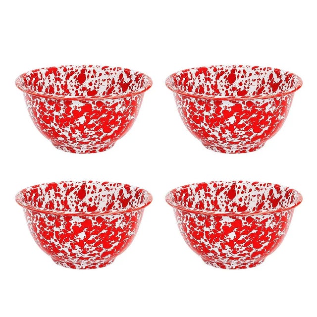 Crow Canyon Home Splatterware, 14 oz. Small Footed Bowls in Red & White - Set of 4 For Sale In San Francisco - Image 6 of 6