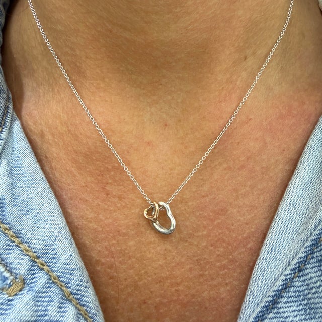 Tiffany & Co. Elsa Peretti 925 and 18k Rose Gold Open Heart Pendant Necklace For Sale - Image 10 of 10