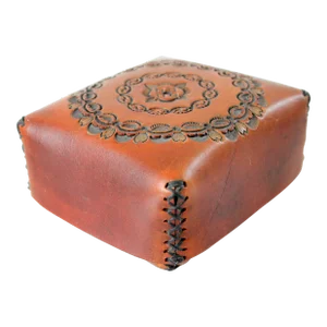 Vintage Hand Tooled Square Leather Trinket Box