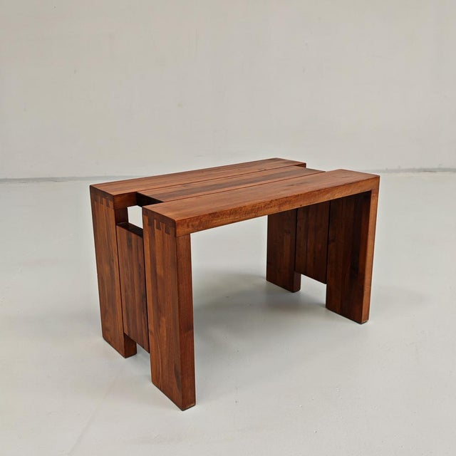 Vintage Walnut Coffee Table and Stool, 1970s For Sale - Image 14 of 18