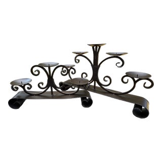 1980s Vintage Wrought Iron Candelabra Fireplace Mantel Candle Holders - A Pair For Sale