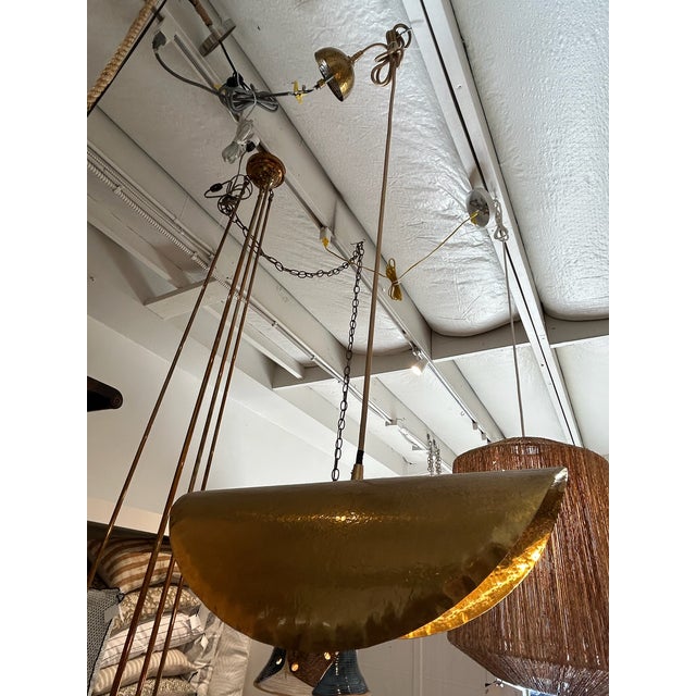 Mid-Century Modern Late 20th Century Hammered Brass Pendant For Sale - Image 3 of 9