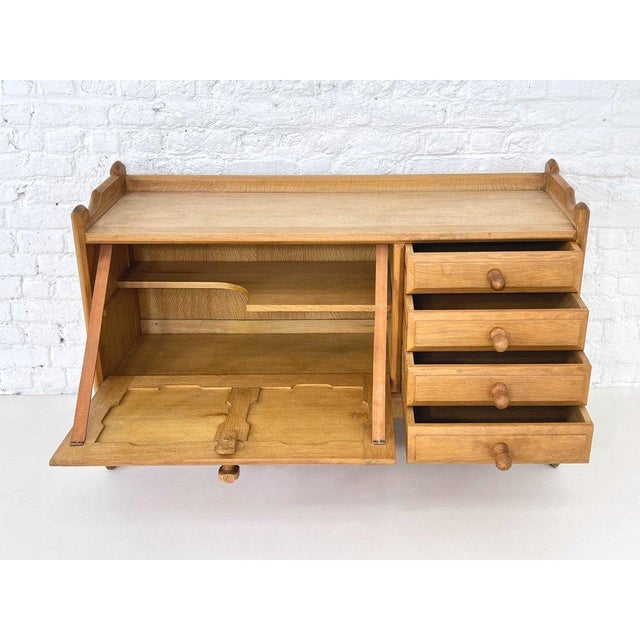 Mid-Century Modern Oak Sideboard with Bronze and Leather Finishes by Guillerme et Chambron for Votre Maison, 1950s For Sale - Image 3 of 8