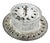 Antique silver-plated and glass butter dish with silver-plated lid and tray. Dish and lid have frieze has raised circular...