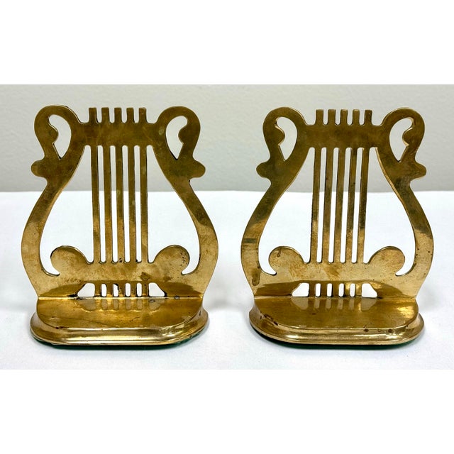Vintage Brass Lyre Bookends, a Pair For Sale - Image 4 of 5