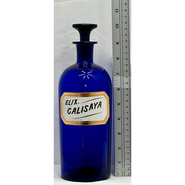Beautiful & Rare Large Size Antique Cobalt Blue Glass Elixer of Calisaya Apothecary Bottle Circa Mid 19th Century For Sale - Image 17 of 18