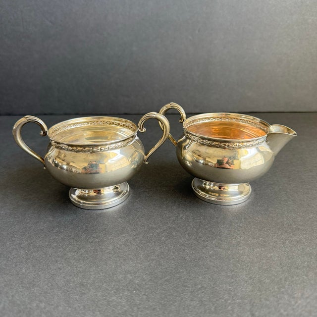 Metal Vintage Fisher Sterling Silver Footed Cream & Sugar Bowl For Sale - Image 7 of 10