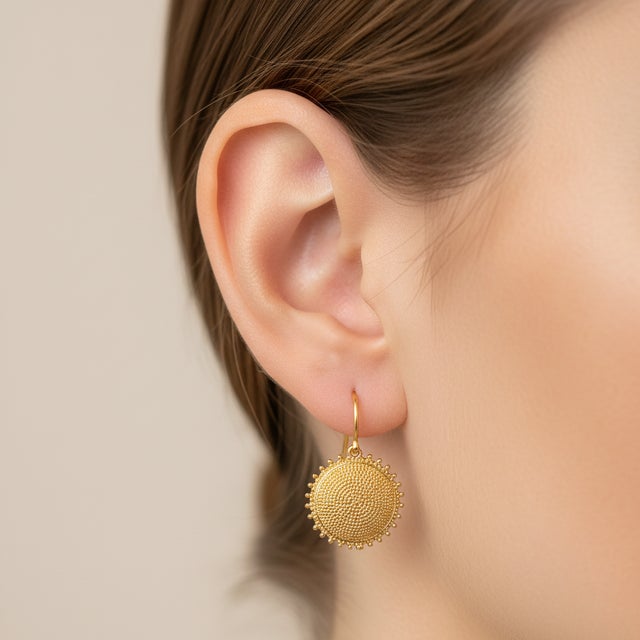 Vintage 22k Gold Hand-Granulated Sunflower Earrings, Pair For Sale - Image 10 of 10