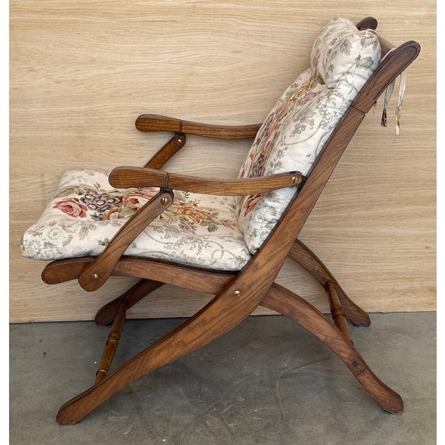 1930s French Wooden Folding Armchair With Upholstered Cushions For Sale - Image 9 of 14