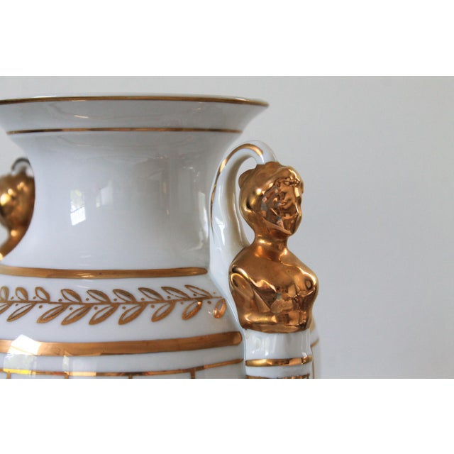 Neoclassical Porcelain Gold & White Female Figural Urn For Sale - Image 13 of 13