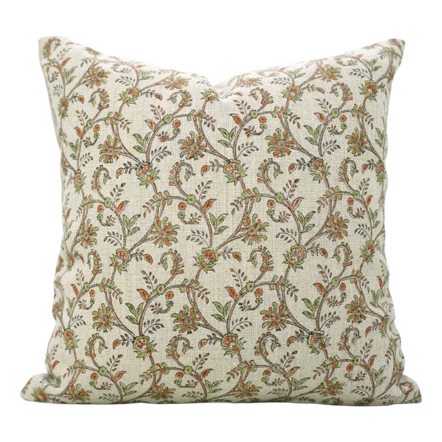 Fabdivine Throw Pillow Cover 14x14 Inch Handmade Thick Linen Cushion With Block Print- Varanshi For Sale