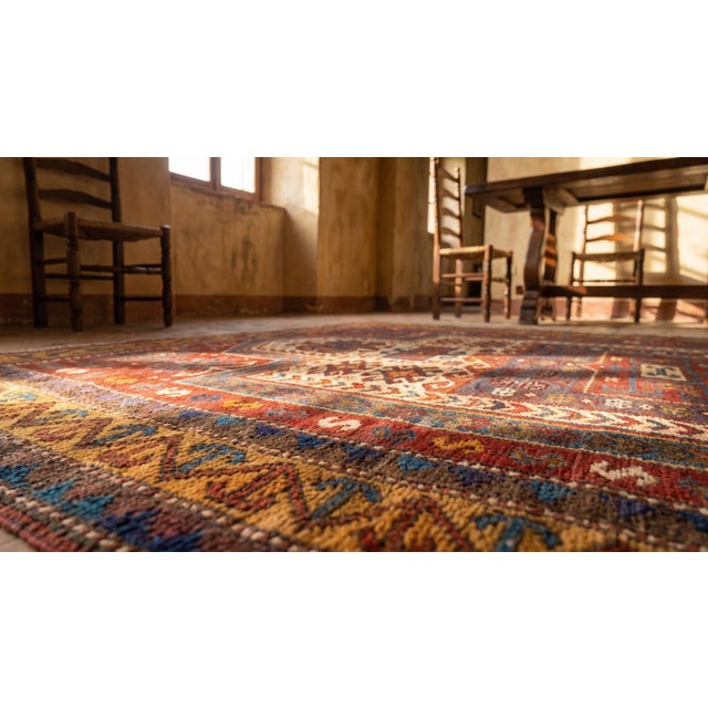 Red 1890s Ivory Red Geometric Antique Caucasian Kazak Fachralo Prayer Rug 3'9" X 6' Handknotted Wool Carpet For Sale - Image 8 of 9