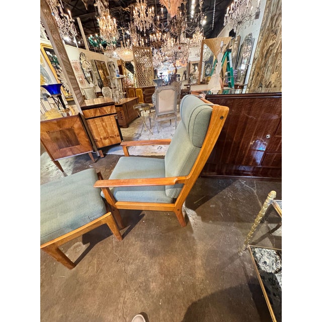 Danish MCM Oak Chair and Ottoman For Sale - Image 9 of 10