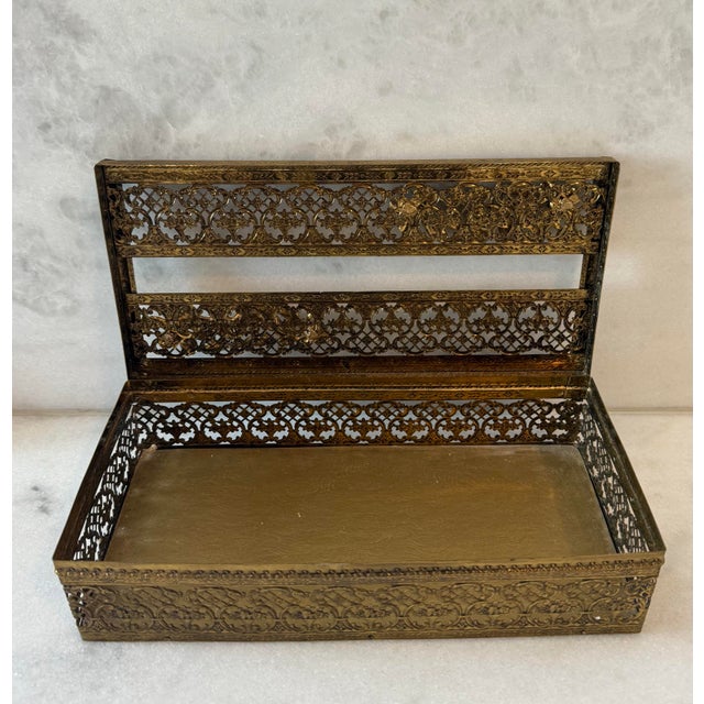 Vintage Hollywood Regency Gold Filigree Tissue Box Cover For Sale In Austin - Image 6 of 12