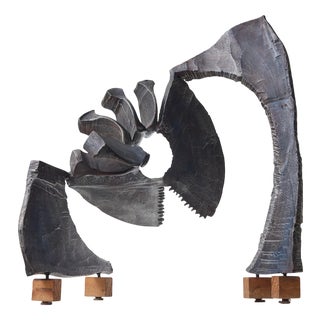 Abstract Sculpture in Metal & Wood by Simon Benetton, 1971 For Sale