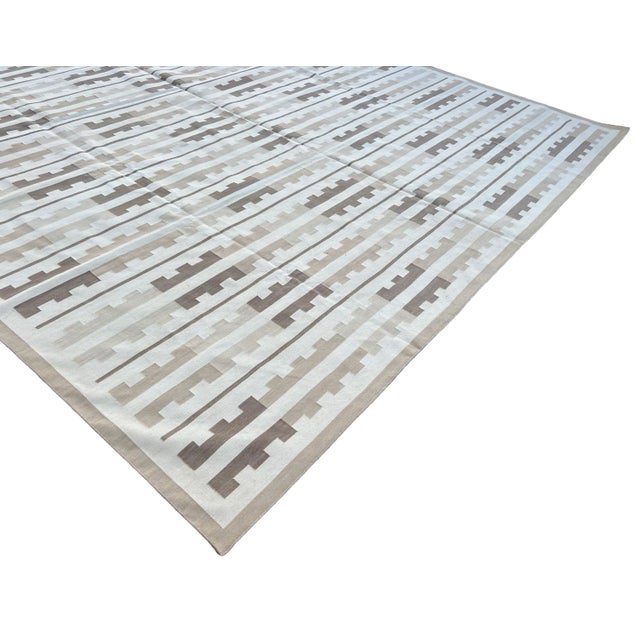 Not Yet Made - Made To Order Handmade Cotton Area Rug, Vegetable Dyed Beige and White Marianne Striped Dhurrie-10'x14' For Sale - Image 5 of 10
