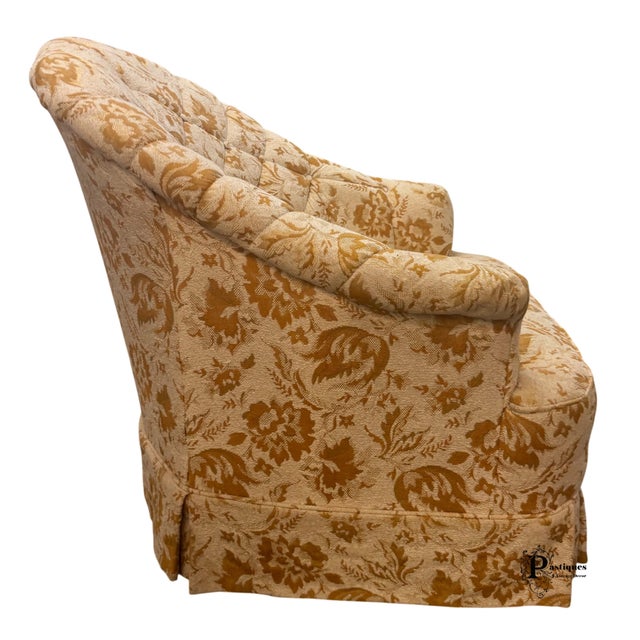 Vintage Mid Century Style Tufted Printed Upholstered Barrel Back Chairs - Pair For Sale In Greensboro - Image 6 of 12