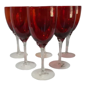 Vintage Hand-Blown Amberina Orange Red Wine Glasses- Set of 6