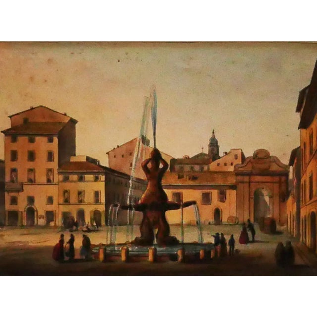 Unknown - Barberini Square, Roma - Original Watercolor - 19th Century For Sale - Image 3 of 3
