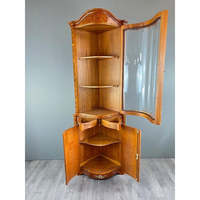 20th Century Corner Marquetry Display Cabinet, 1890s For Sale - Image 3 of 12