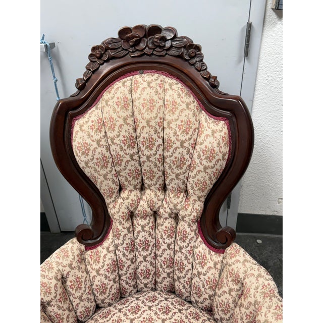 American Furniture Galleries Victorian Rococo Revival Gentleman’s + Lady’s Parlor Chairs, 1970s For Sale In San Francisco - Image 6 of 13