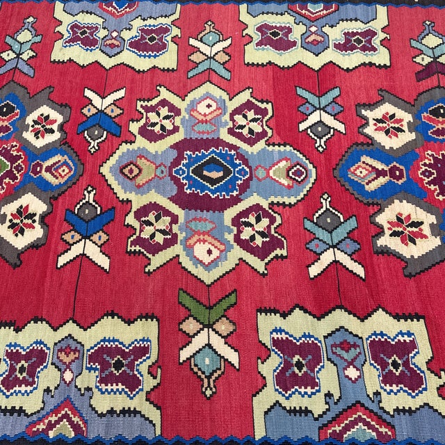 7ft 2in × 10ft 4in Turkish Kilim Area Rug With Geometric Medallion Pattern For Sale In San Francisco - Image 6 of 12