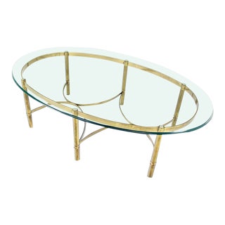 Mid-Century Modern Brass and Glass Oval Coffee Table For Sale